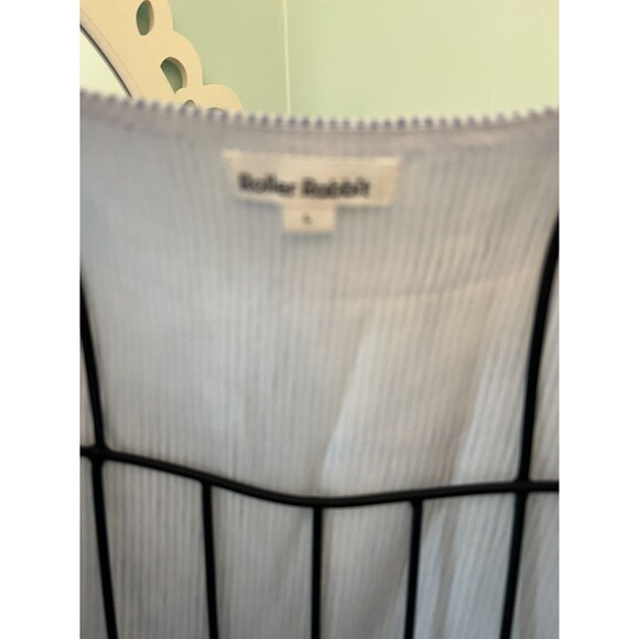 Roberta Roller Rabbit Linen Dress Raw Hems Striped Blue/White Size Large $298 - Picture 6 of 9